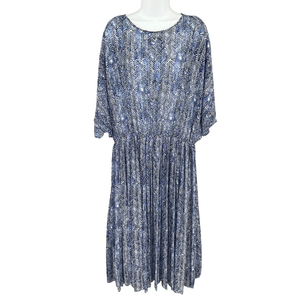 Banana Republic Women's XL Blue White Chevron‎ Midi Dress Pleated Flowy Career